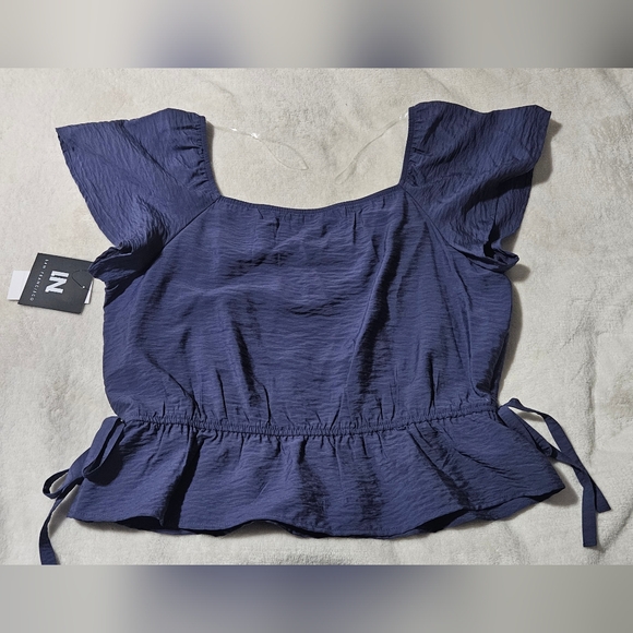 NWT Juniors Size Large Denim Color Short Sleeve Top - Picture 10 of 10